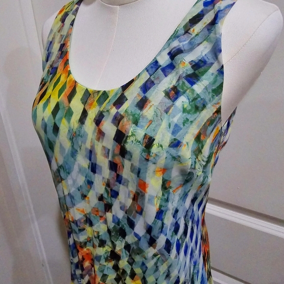 Signature by Robbie Bee Geometric Midi Dress | Sleeveless Fairy Ruffle Hem 8P - Picture 11 of 16